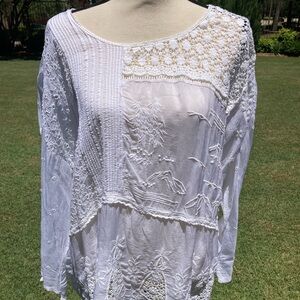 Johnny Was White Embroidered Blouse